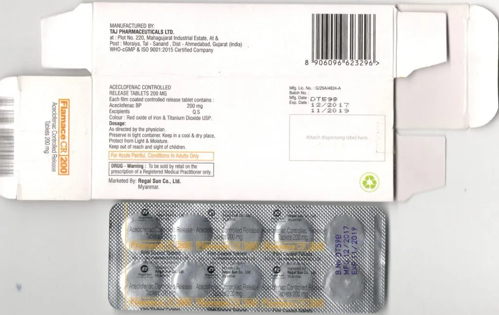 Aceclofenac 200mg controlled release tablets taj pharma