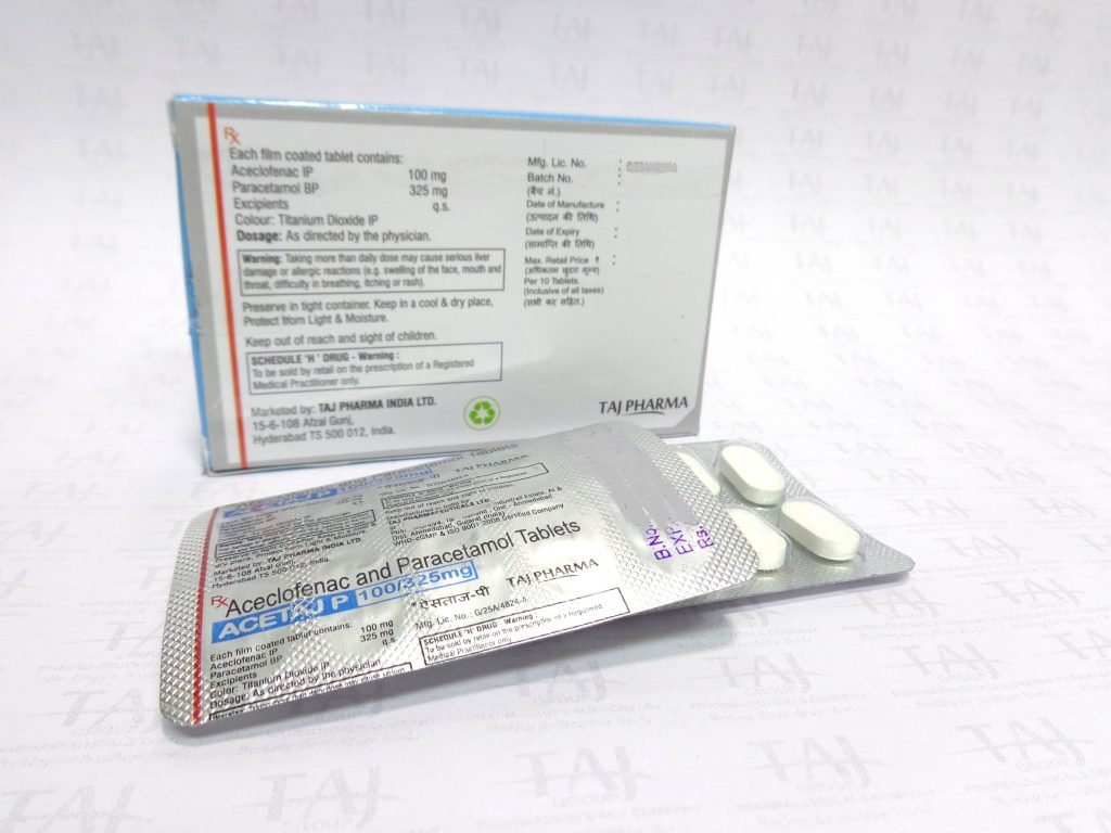 Aceclofenac And Paracetamol Tablets 100mg & 325mg ACETAJ P