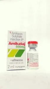 Amikacin Injection Amikataj 500mg Amikacin Sulphate Injection USP 500mg/2ml manufacturer in India {Taj Pharmaceuticals}; best quality supplier and exporter of Amikacin Sulphate Injection USP