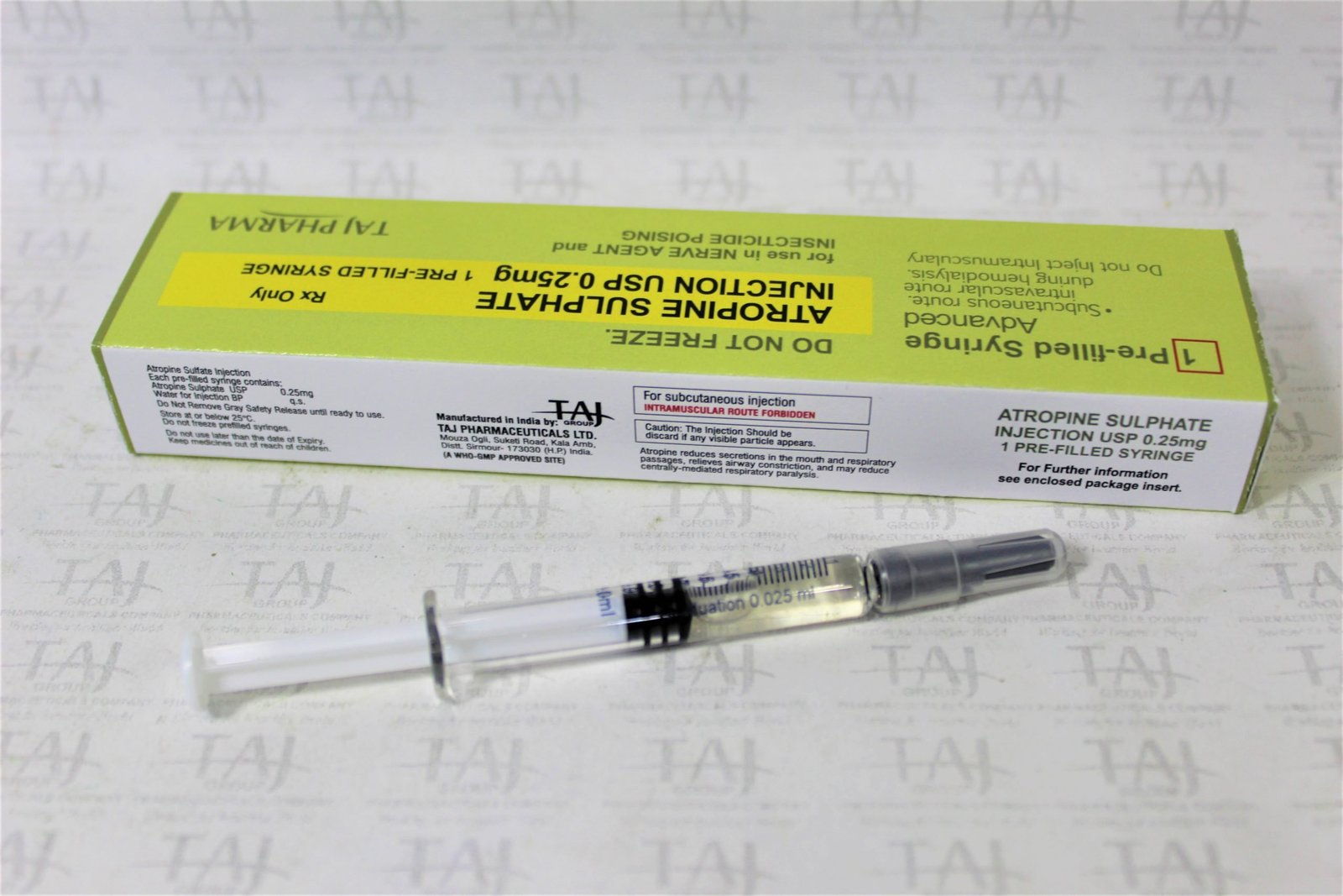 Atropine Sulfate Injection USP 0.25 mg Manufacturer in India gives the assurance of high-quality and purity. The company carries the rich experience in the niche manufacturing of Atropine Sulfate Injection USP 0.25 mg. Taj Pharmaceuticals is reputed manufacturer and Atropine Sulfate Injection USP 0.25 mg suppliers in India.