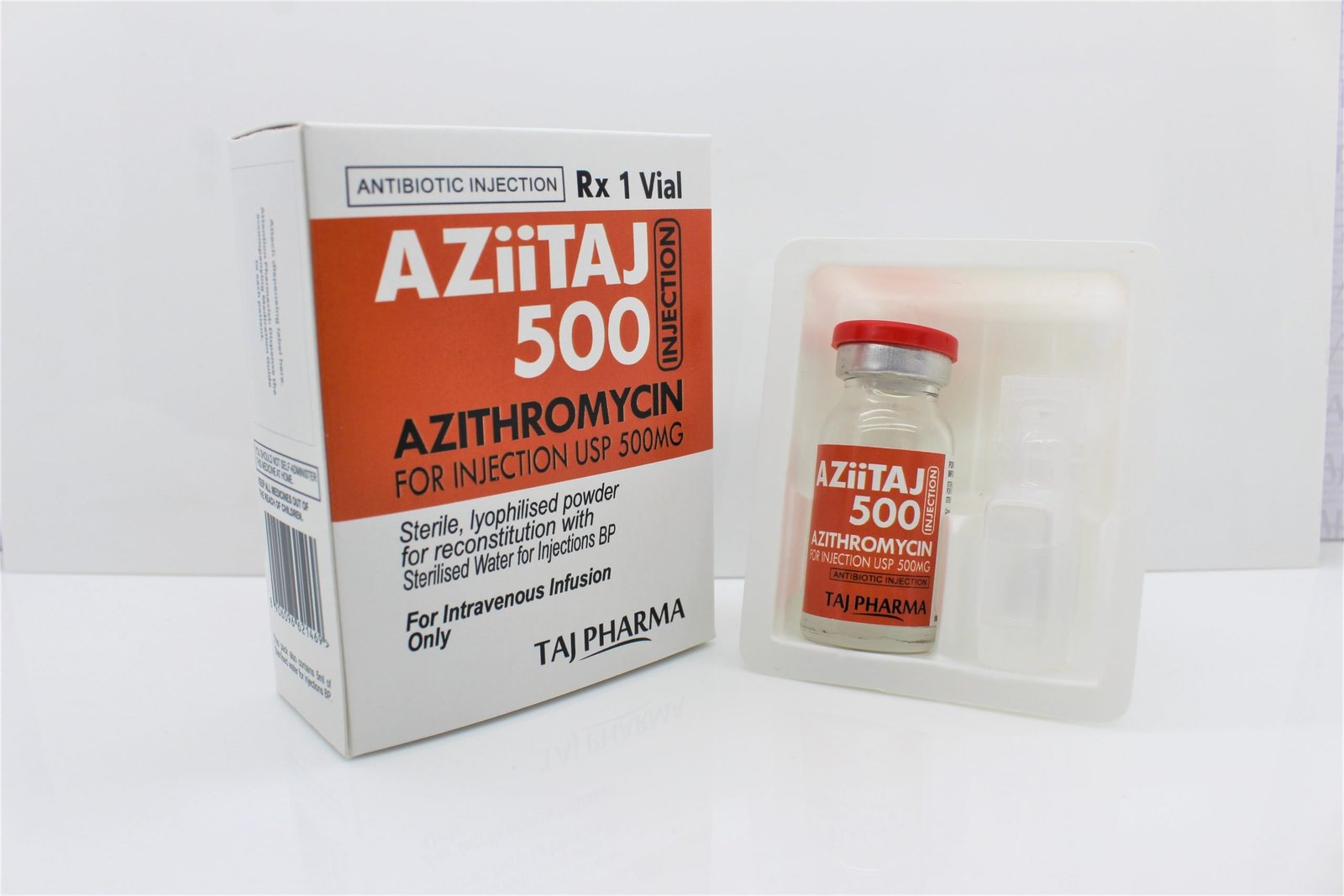 Taj Pharma is WHO-GMP Certified Pharmaceutical Wholesaler of Azithromycin for Injection USP 500 mg, Azithromycin for Injection USP 500 mg Supplier, Azithromycin for Injection USP 500 mg Exporters from India. Taj Pharma holds excellent record in manufacturing of Azithromycin for Injection USP 500 mg from India.