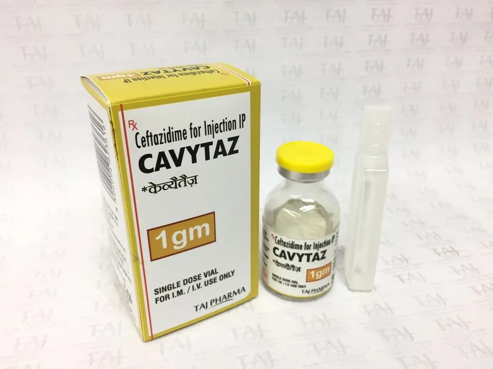 Ceftazidime for Injection IP 1gm (Cavytaz) Taj Pharma FDA approved, Ceftazidime for Injection IP 1gm (Cavytaz) Taj Pharma manufacturers, suppliers & exporters in India. Get contract manufacturing for Ceftazidime for Injection IP 1gm (Cavytaz) Taj Pharma, Find best price for Ceftazidime for Injection IP 1gm (Cavytaz) Taj Pharma generic drug and Ceftazidime for Injection IP 1gm (Cavytaz) Taj Pharma generic version available at best price from GMP approved manufacturer