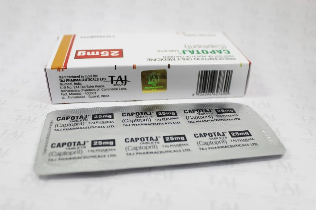 Captopril Tablets25mg Taj Pharma Uses Side Effects Antihypertensive Dosage forms Taj Pharmaceuticals