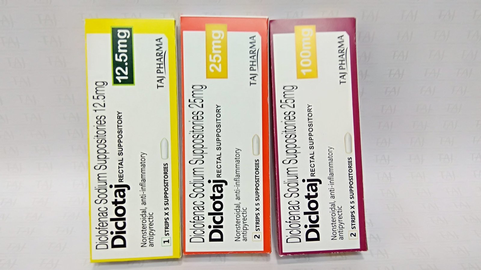 Diclofenac rectal Suppositories 12.5mg, 25mg, 50mg and 100mg Declotaj Diclofenac Sodium Suppositories 12.5mg manufacturer in india, Diclofenac Sodium Suppositories 12.5mg suppliers in India, Diclofenac Sodium Suppositories 12.5mg exporters in India, Diclofenac Sodium Suppositories 12.5mg manufacturer from India, Diclofenac Suppositories 12.5mg suppliers, Diclofenac Suppositories 12.5mg dealers