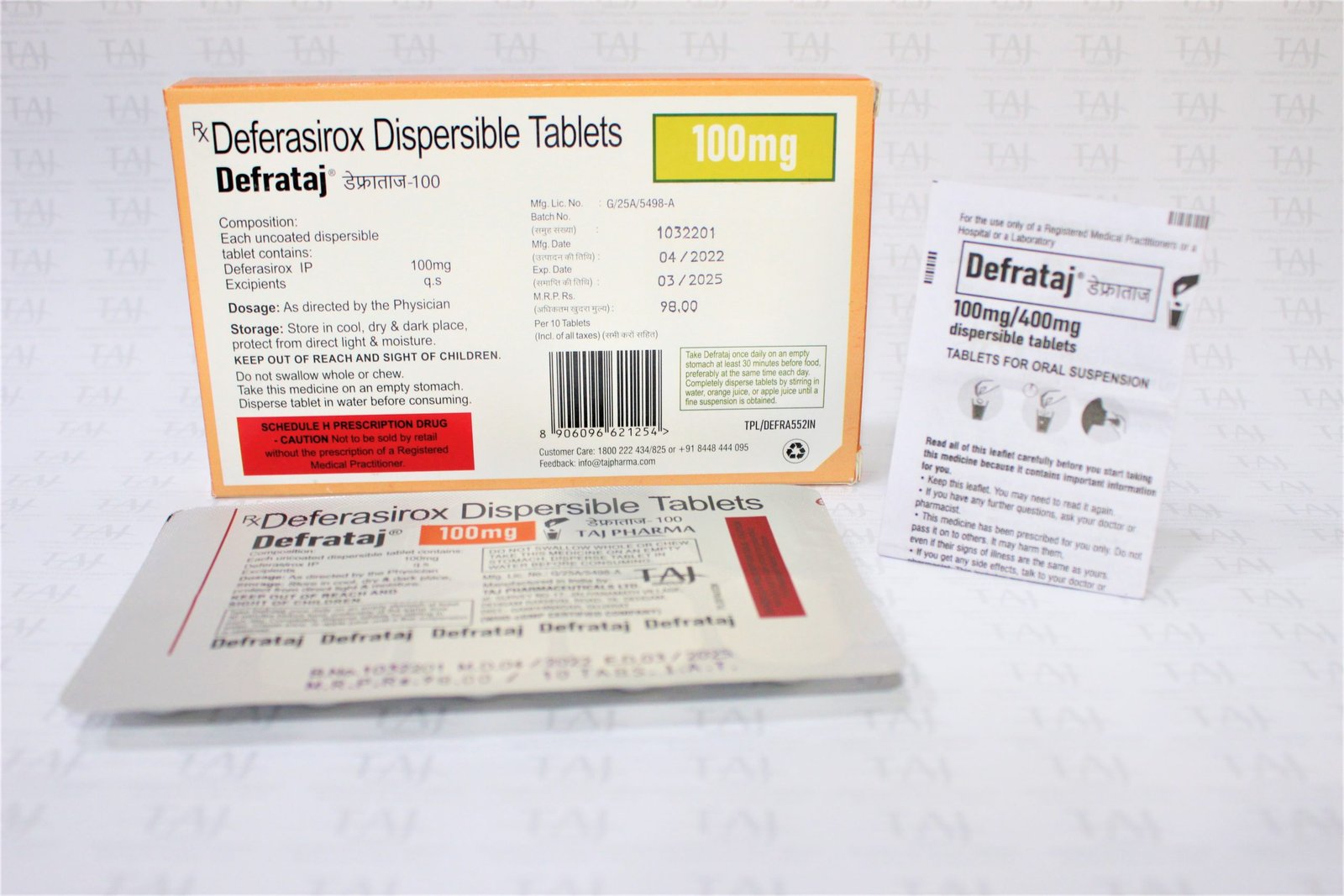 Deferasirox dispersible tablets 100mg manufacturers, Deferasirox dispersible tablets 100mg suppliers & exporters in India, Get contact for Deferasirox dispersible tablets 100mg manufacturing companies from India. Taj Pharma is leading Deferasirox dispersible tablets 100mg Manufacturers, Deferasirox dispersible tablets 100mg Suppliers in India, Deferasirox dispersible tablets 100mg Taj Pharmaceuticals