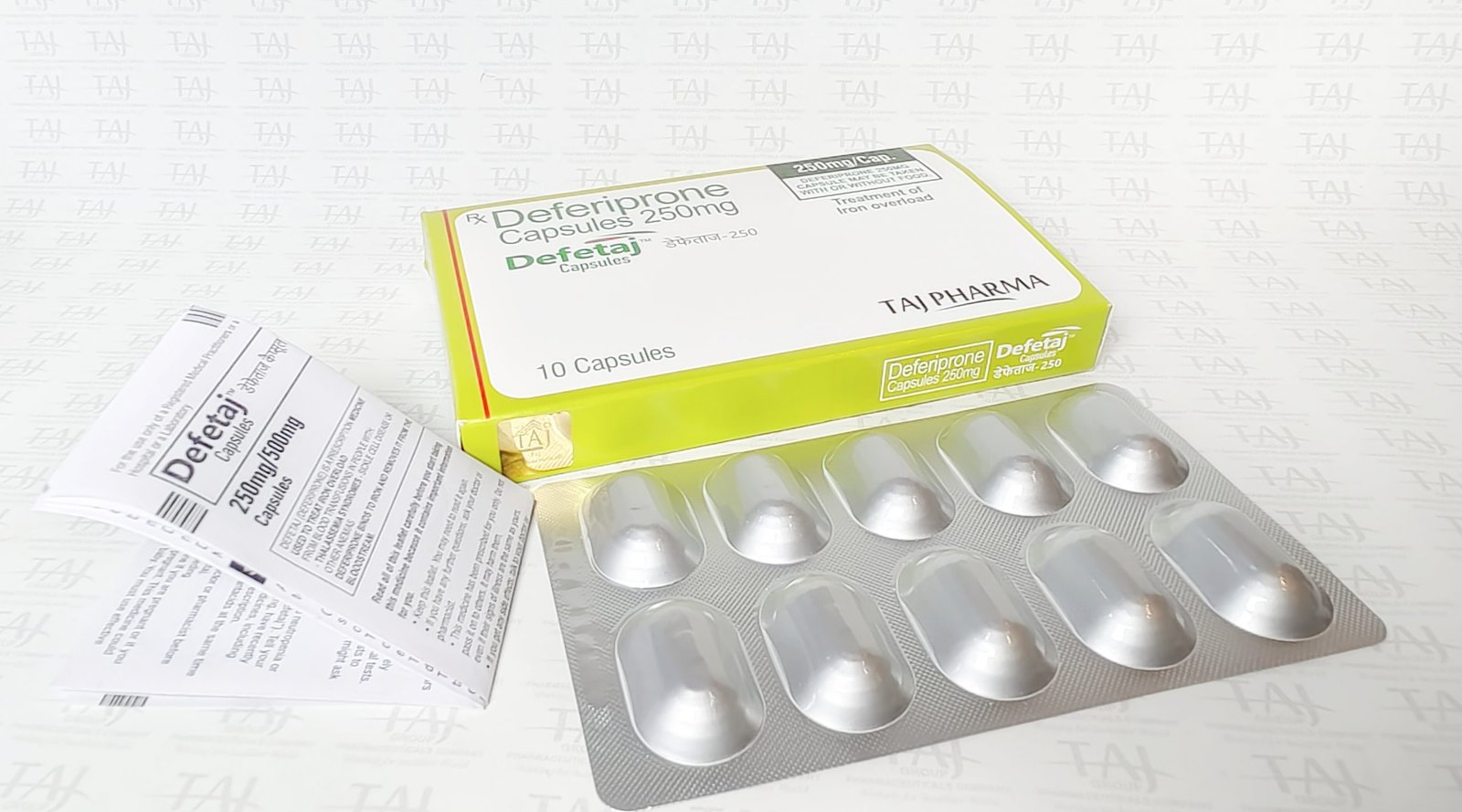 Deferiprone capsules 250mg manufacturers, Deferiprone capsules 250mg suppliers & exporters in India, Get contact for Deferiprone capsules 250mg manufacturing companies from India. Taj Pharma is leading Deferiprone capsules 250mg Manufacturers, Deferiprone capsules 250mg Suppliers in India, Deferiprone capsules 250mg Taj Pharmaceuticals