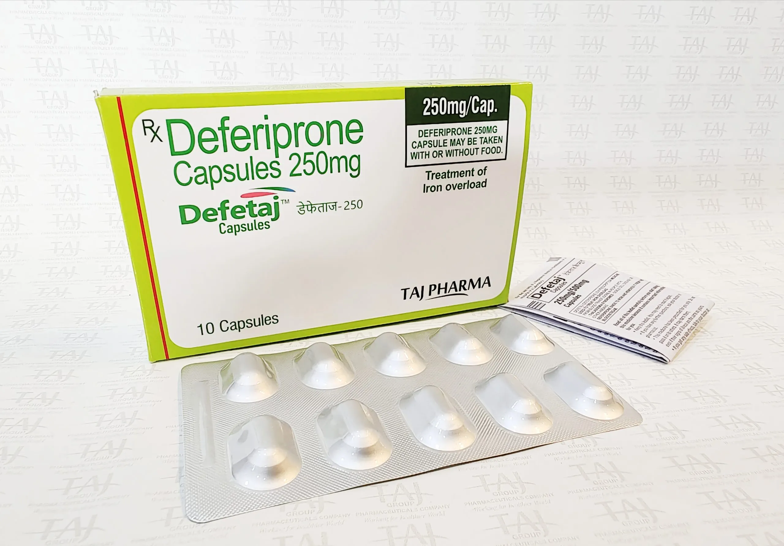 Deferiprone capsules 250mg manufacturers & Deferiprone capsules 250mg suppliers in India. Taj Pharmaceuticals, the well-known Deferiprone capsules 250mg manufacturer in India gives the assurance of high-quality and purity.