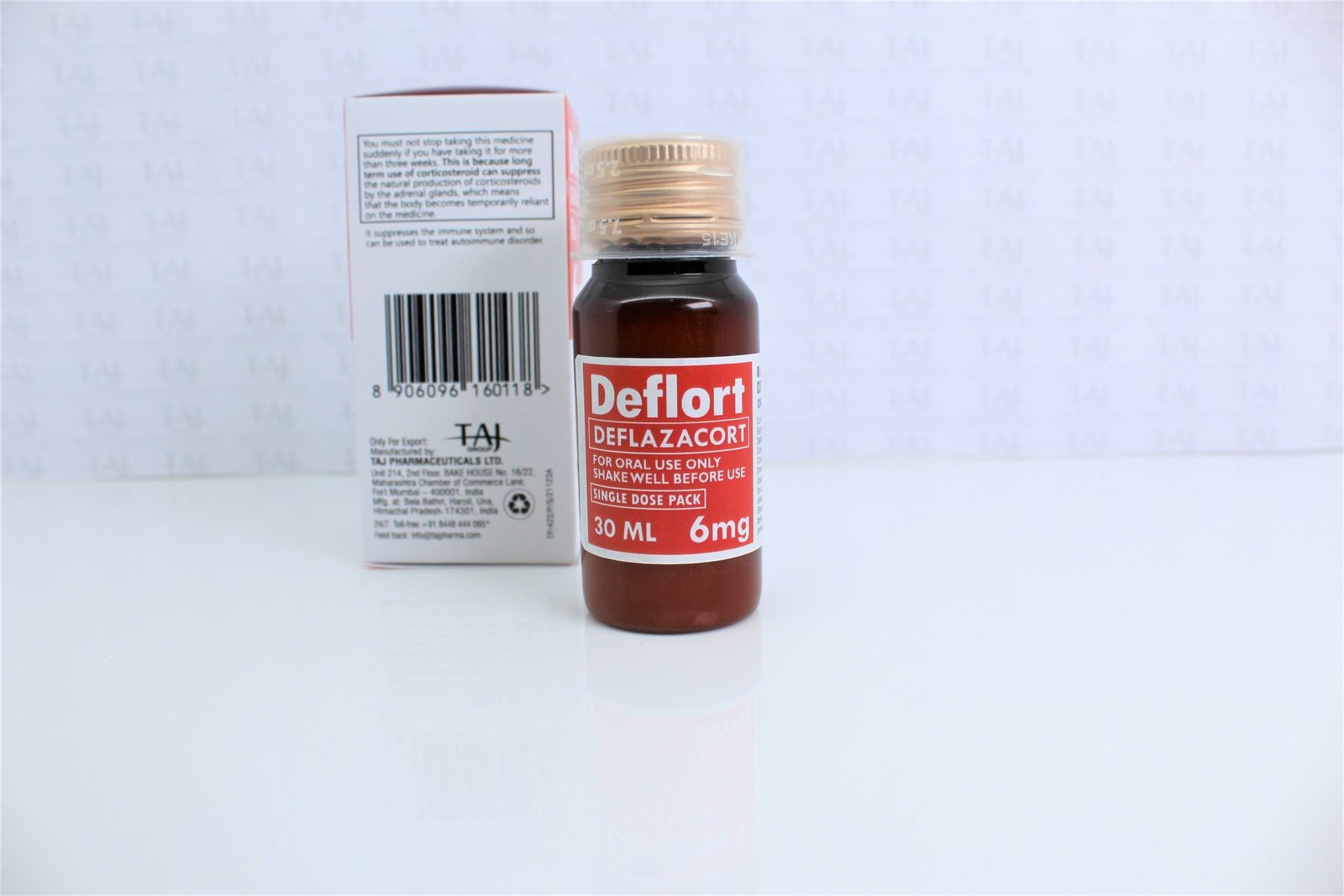 Deflazacort oral suspension 6mg – Manufacturers – Taj Pharma, Suppliers Deflazacort oral suspension 6mg & Deflazacort oral suspension 6mg Exporters in India Find here information of Deflazacort oral suspension 6mg selling companies Taj Pharmaceuticals for your buy requirements