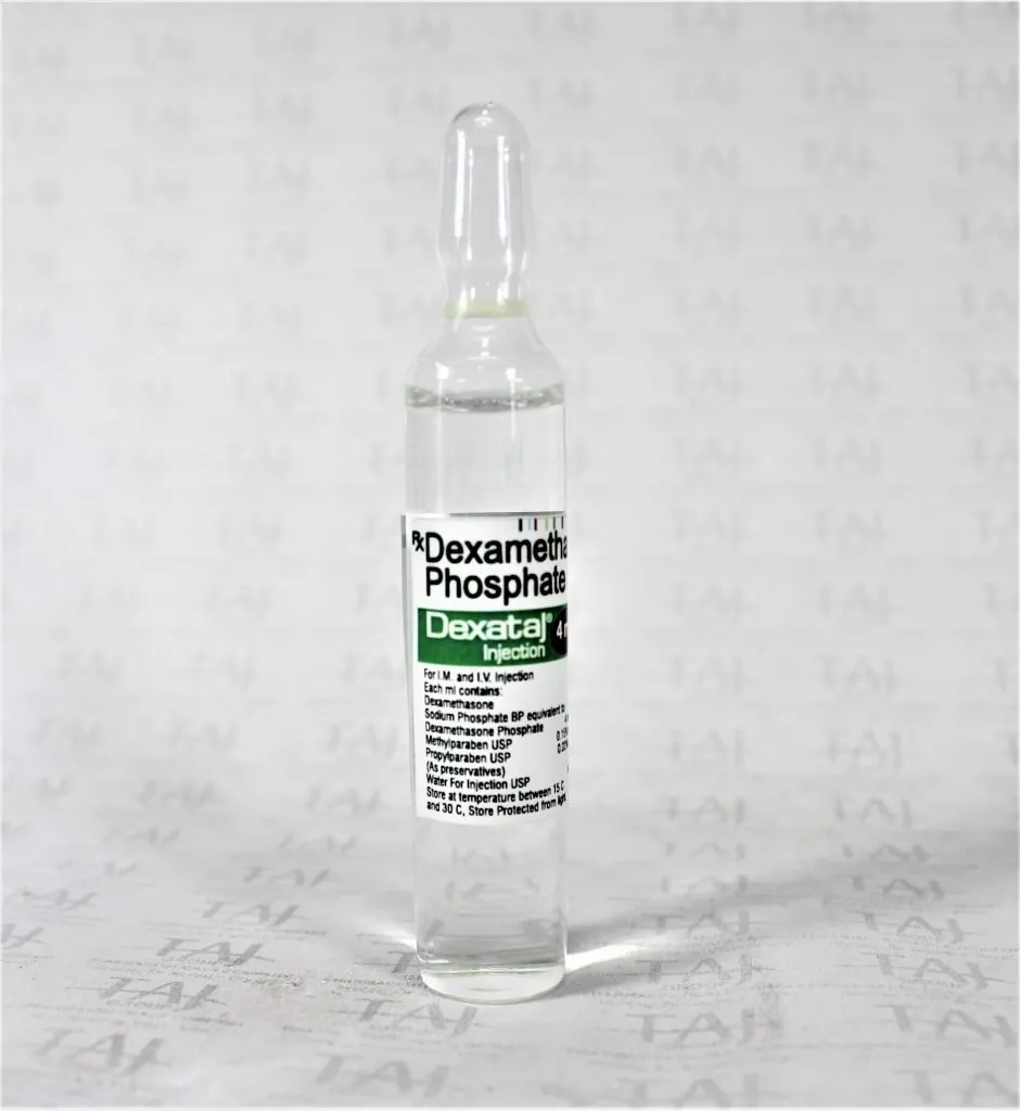 Taj Pharmaceuticals manufacturer of Dexamethasone Sodium Phosphate Injection, USP 4 mg/mL, Dexamethasone Sodium Phosphate Injection, USP 4 mg/mL manufacturer in India Taj Pharma India, India based manufacturing company of Dexamethasone Sodium Phosphate Injection, USP 4 mg/mL