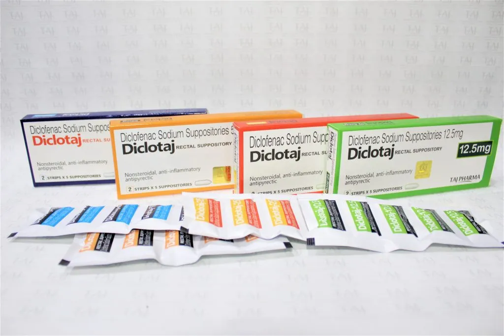 Diclofenac Suppository manufacturers & Diclofenac Suppository suppliers in India. Taj Pharmaceuticals, the well-known Diclofenac Suppository manufacturer in India gives the assurance of high-quality and purity.
