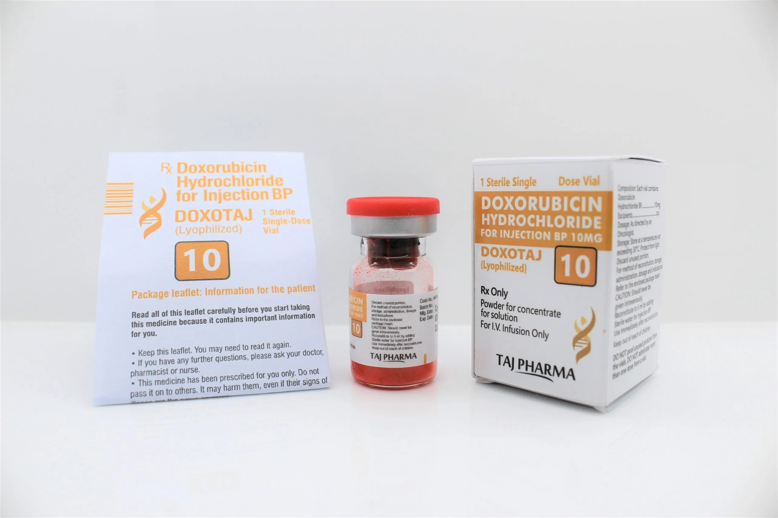 Taj Pharma India has best quality of Doxorubicin Injection We manufacture and export Doxorubicin Injection 10mg underneath hygienic & GMP.