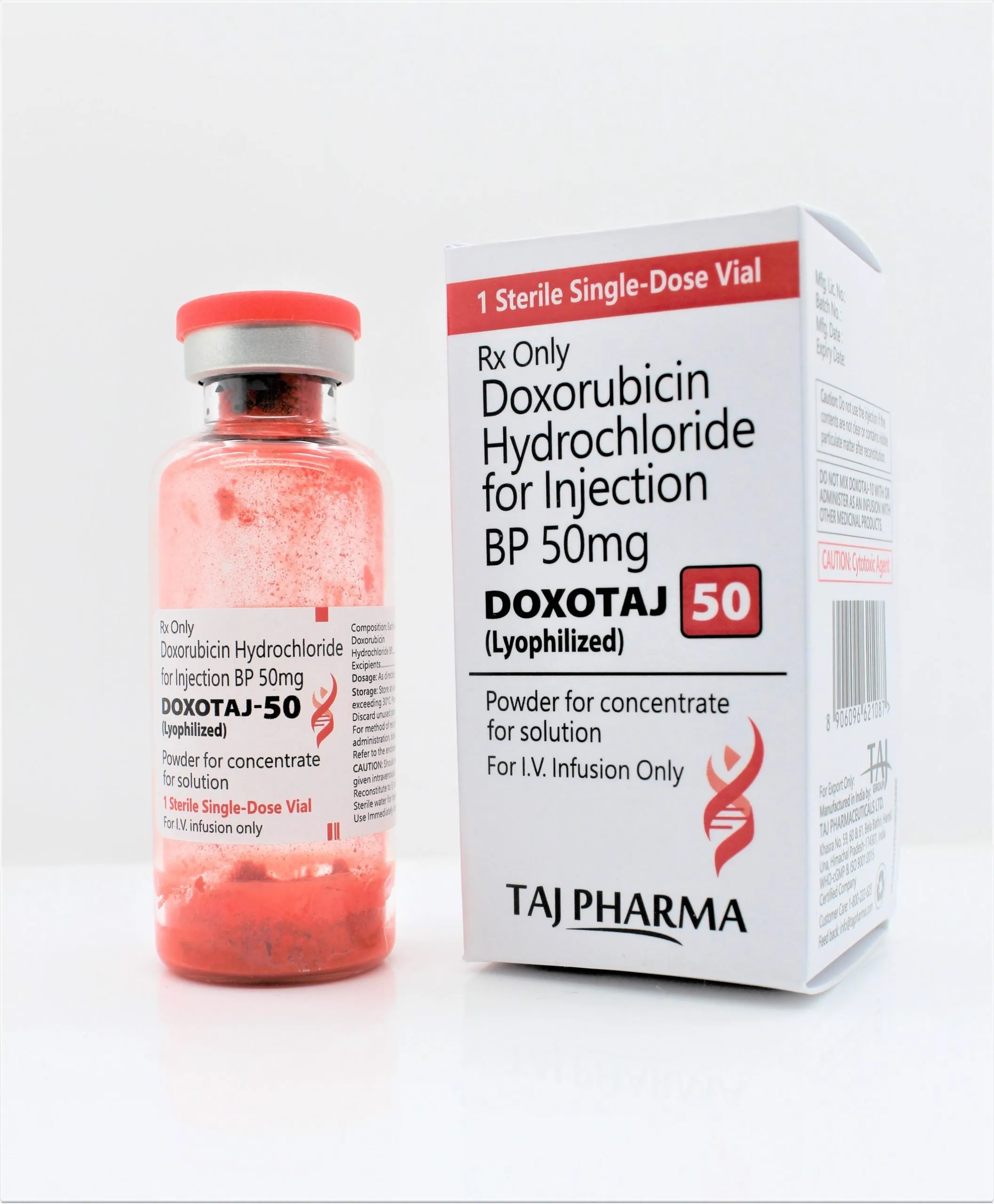 Taj Pharma India has best quality of Doxorubicin hydrochloride Injection. We manufacture and export Doxorubicin Injection underneath hygienic & GMP.