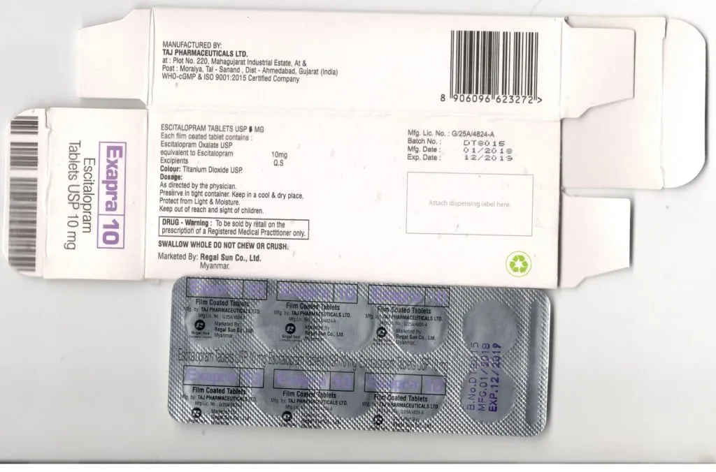 Escitalopram 10mg Film coated Tablets