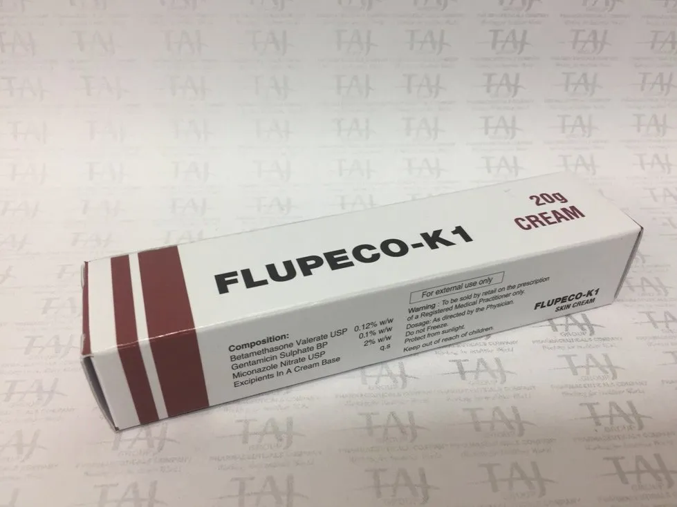 Taj Pharma is WHO-GMP Certified Pharmaceutical Wholesaler of Flupeco K1 Cream 20g Taj Pharma, Flupeco K1 Cream 20g Taj Pharma Supplier, Flupeco K1 Cream 20g Taj Pharma Exporters from India. Taj Pharma holds excellent record in manufacturing of Flupeco K1 Cream 20g Taj Pharma from India.