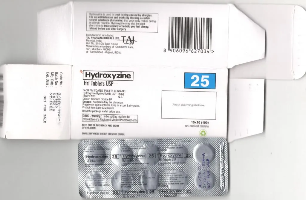 Hydroxyzine hydrochloride USP 25mg film coated tablet