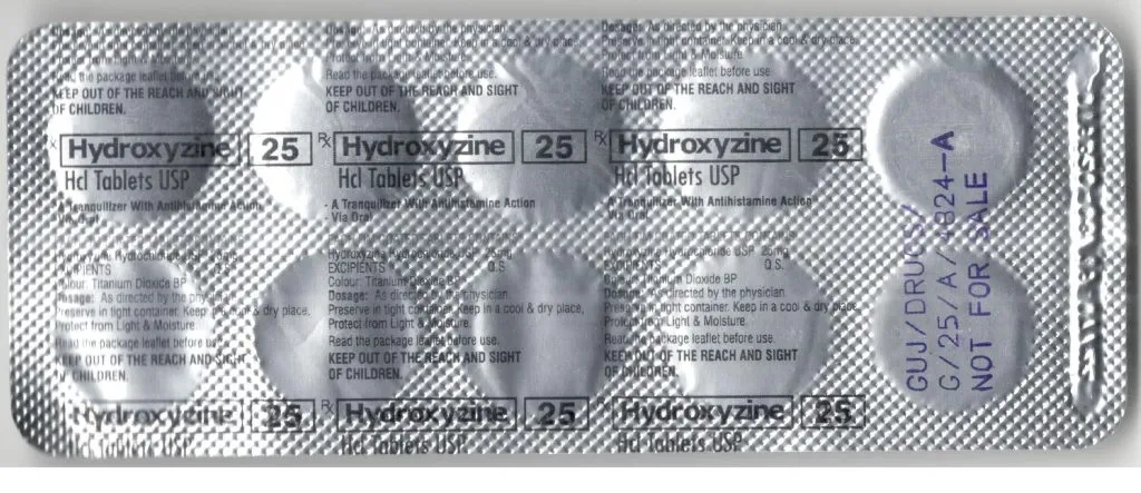 Hydroxyzine hydrochloride USP 25mg film coated tablet