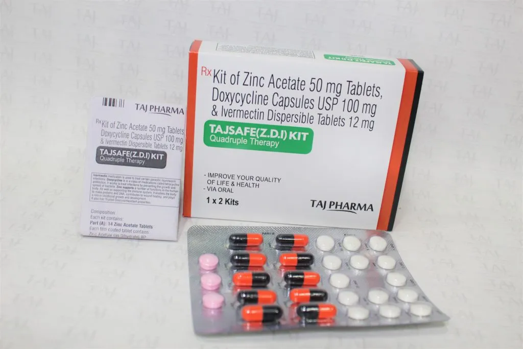 Taj Covi Safe Kit Contains Zinc Acetate 50 mg, Doxycycline 100 mg & Ivermectin 12 mg Dispersible Tablets