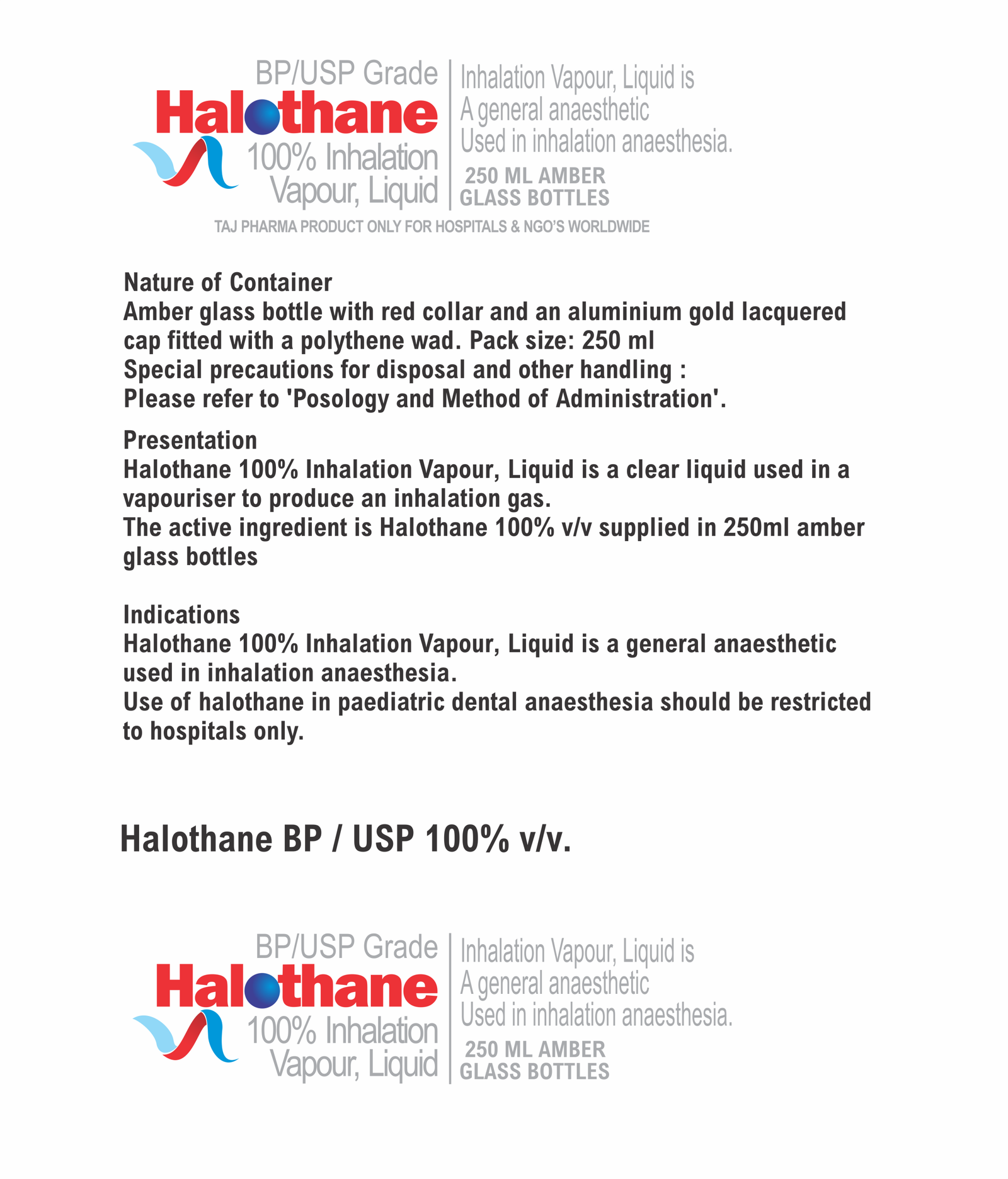 Halophen Solution Inhaled Anaesthetics, Halothane - AD taj pharma - Taj Generics ...