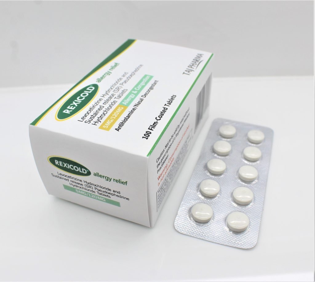 Top #1 Levocetirizine HCL and Pseudoephedrine HCL SR Tablets (5mg+120mg) Manufacturer & Supplier in India.