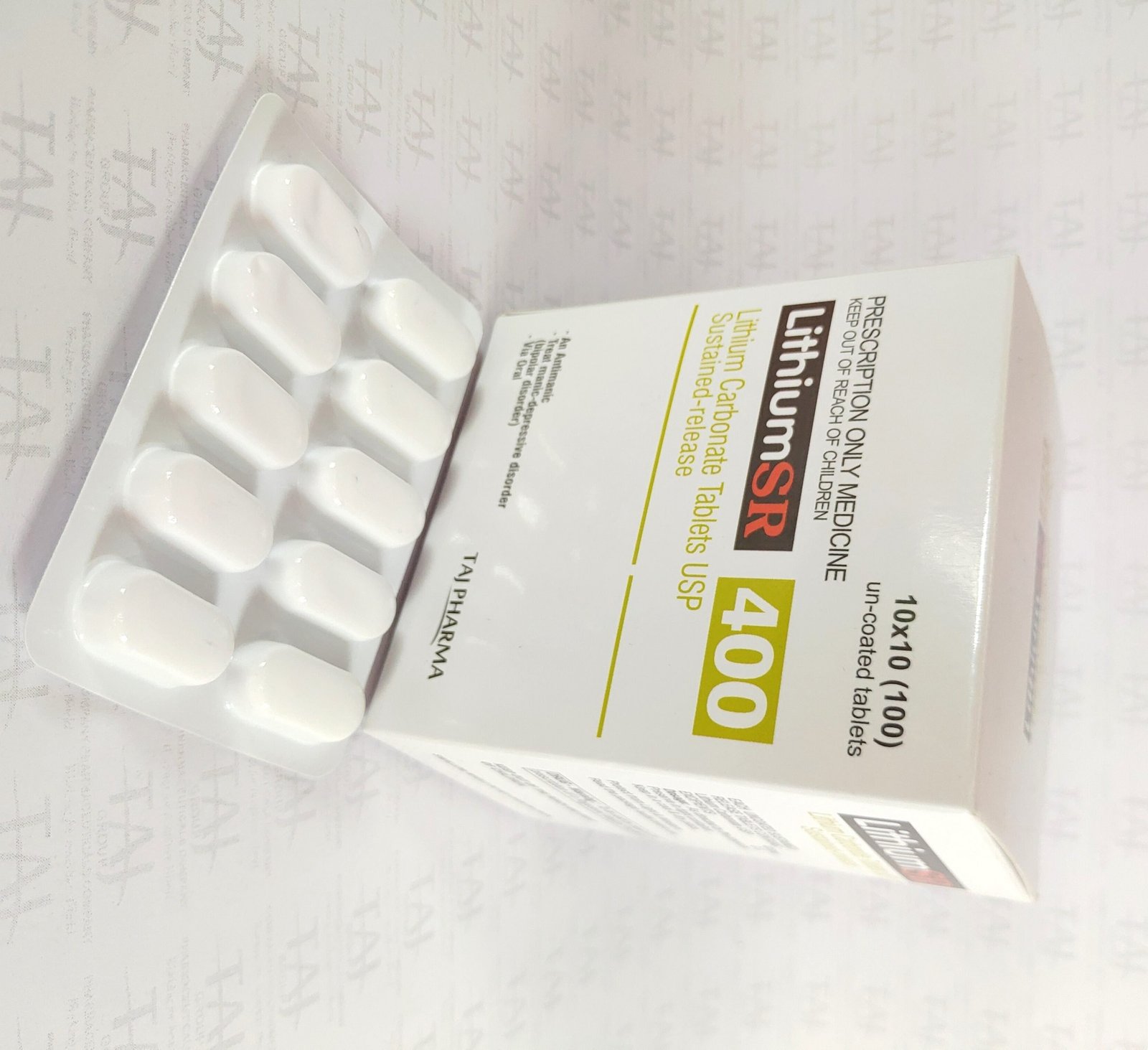 Lithium 400 MG Tablet SR Lithium Carbonate Oral Lithium Carbonate SR 400mg Tablets Taj Pharmaceuticals, one of the leading Lithium Carbonate Tablets USP Sustained-release 400mg (Lithium SR) manufacturers in India brings the best-quality products. Taj Pharmaceuticals company carries the rich experience in the niche manufacturing of Lithium Carbonate Tablets USP Sustained-release 400mg (Lithium SR).
