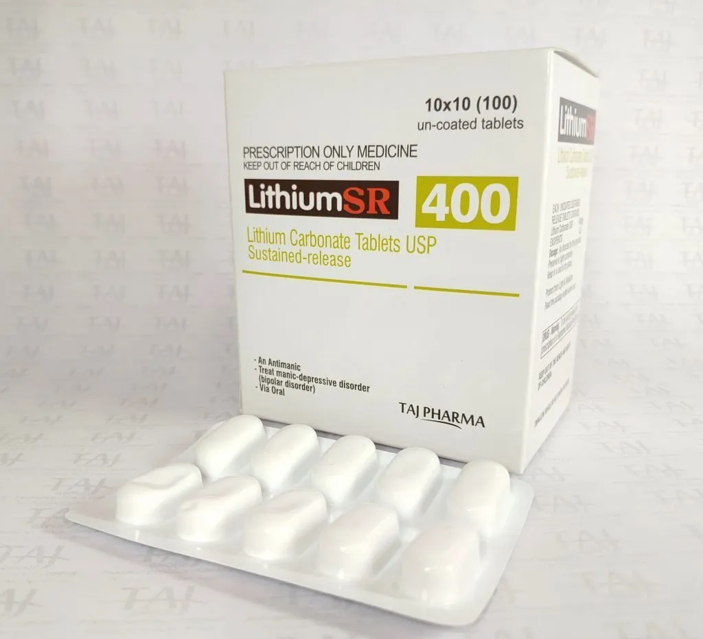 Lithosun SR Tablet View Uses, Side Effects, PriceTaj Pharmaceuticals, one of the leading Lithium Carbonate Tablets USP Sustained-release 400mg (Lithium SR) manufacturers in India brings the best-quality products. Taj Pharmaceuticals company carries the rich experience in the niche manufacturing of Lithium Carbonate Tablets USP Sustained-release 400mg (Lithium SR).
