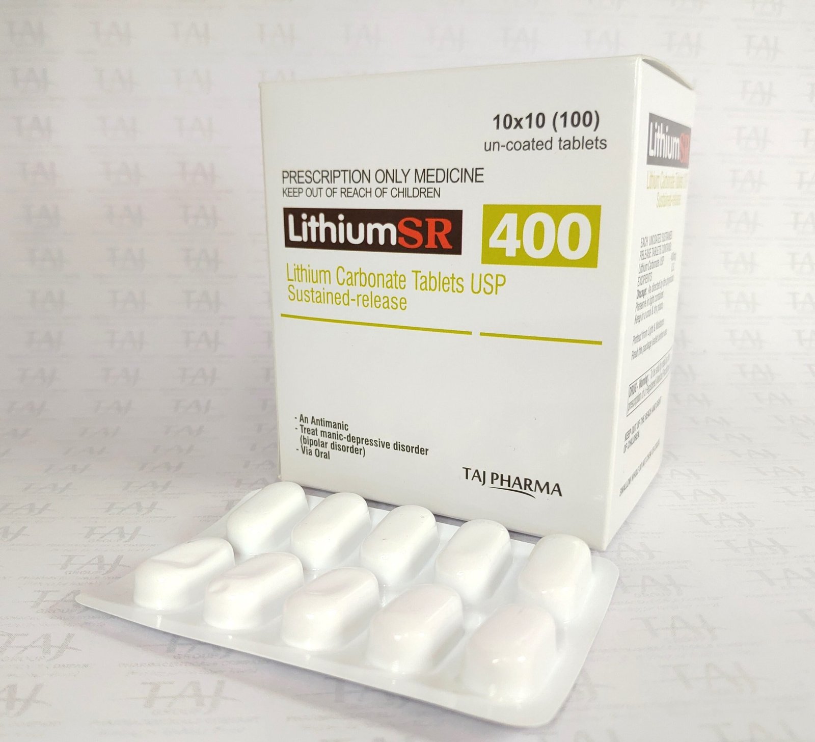Lithosun SR Tablet View Uses, Side Effects, PriceTaj Pharmaceuticals, one of the leading Lithium Carbonate Tablets USP Sustained-release 400mg (Lithium SR) manufacturers in India brings the best-quality products. Taj Pharmaceuticals company carries the rich experience in the niche manufacturing of Lithium Carbonate Tablets USP Sustained-release 400mg (Lithium SR).