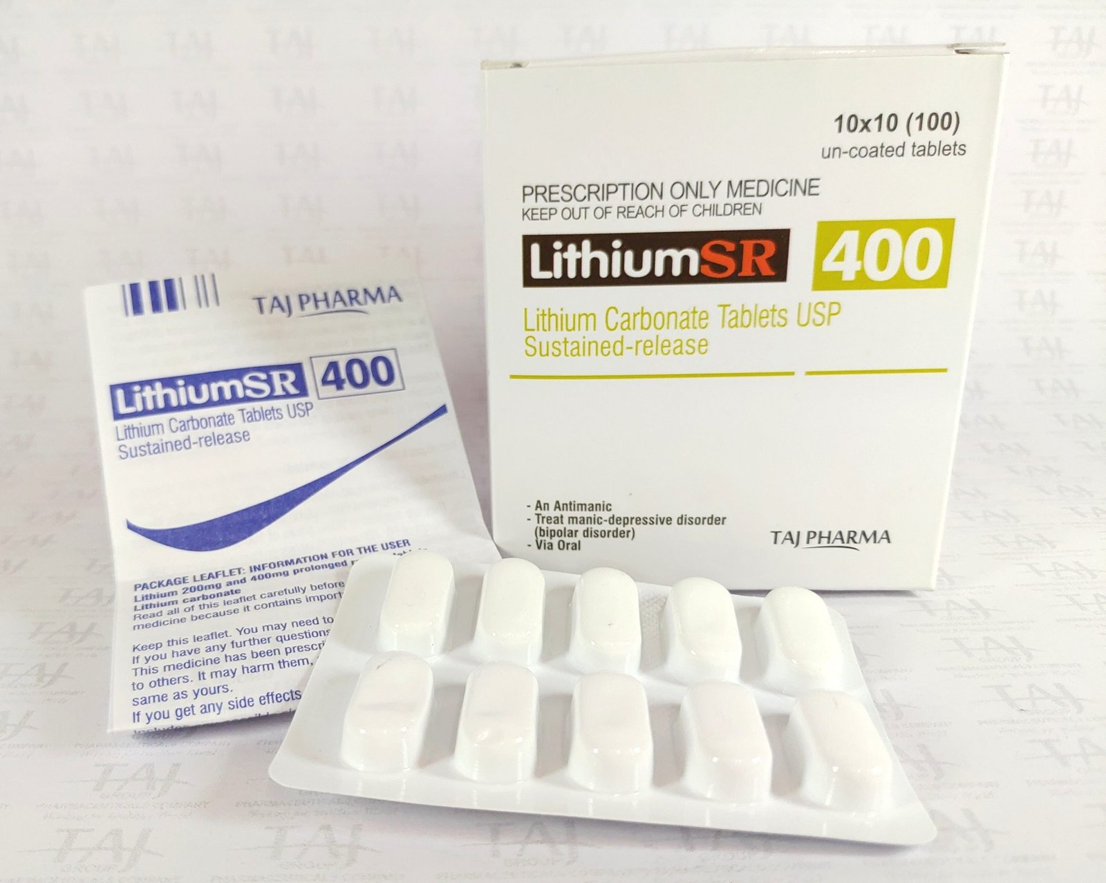 Lithium 400 MG Tablet SR Lithium Drug Uses, Dosage and Side Effects Taj Pharmaceuticals, one of the leading Lithium Carbonate Tablets USP Sustained-release 400mg (Lithium SR) manufacturers in India brings the best-quality products. Taj Pharmaceuticals company carries the rich experience in the niche manufacturing of Lithium Carbonate Tablets USP Sustained-release 400mg (Lithium SR).