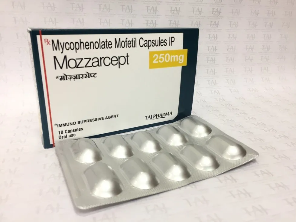 Taj Pharmaceuticals is reputed manufacturer and Mycophenolate Mofetil Capsules IP (MOZZARCEPT) 250mg Taj Pharma suppliers in India prefer Taj Pharmaceuticals due to the reliability and purity of products.