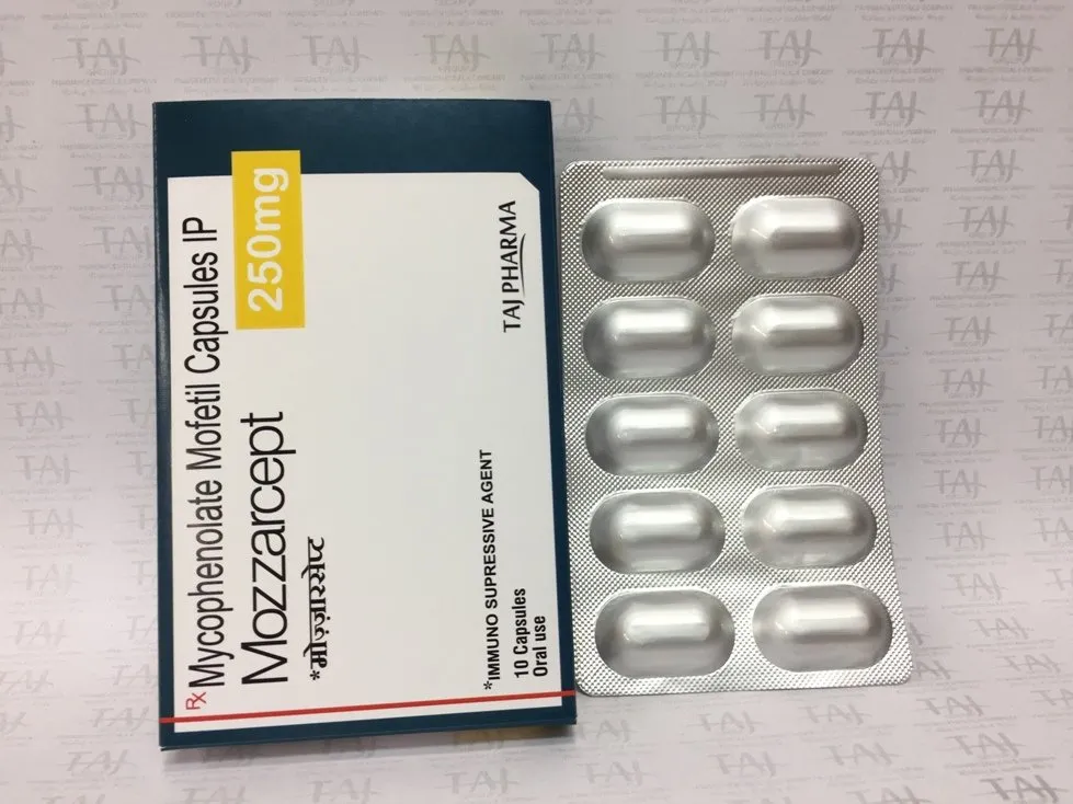 Mycophenolate Mofetil Capsules IP (MOZZARCEPT) 250mg Taj Pharma FDA approved, Mycophenolate Mofetil Capsules IP (MOZZARCEPT) 250mg Taj Pharma manufacturers, suppliers & exporters in India. Get contract manufacturing for Mycophenolate Mofetil Capsules IP (MOZZARCEPT) 250mg Taj Pharma, Find best price for Mycophenolate Mofetil Capsules IP (MOZZARCEPT) 250mg Taj Pharma generic drug and Mycophenolate Mofetil Capsules IP (MOZZARCEPT) 250mg Taj Pharma generic version available at best price from GMP approved manufacturer
