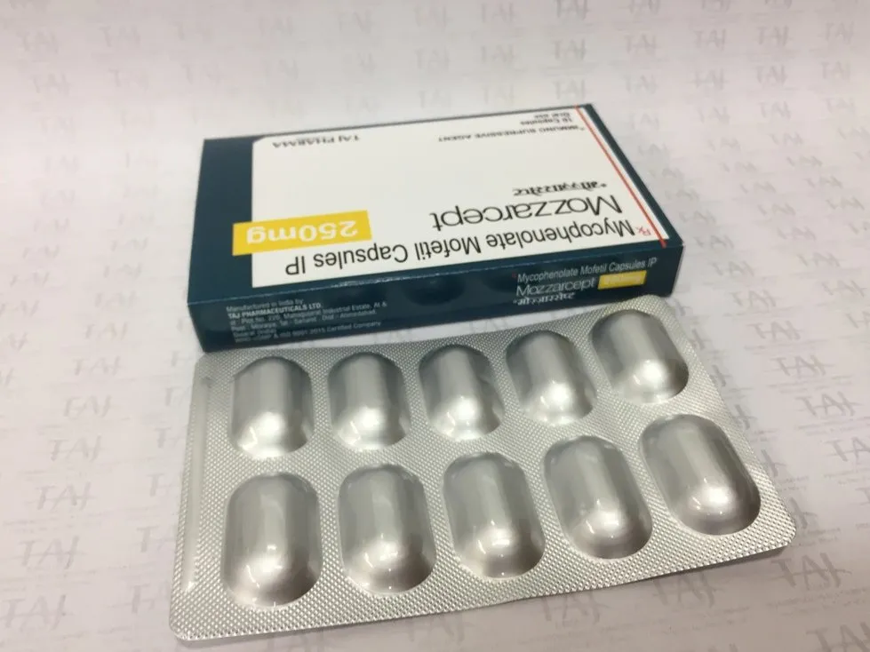 Mycophenolate Mofetil Capsules IP (MOZZARCEPT) 250mg Taj Pharma API Manufacturer in India gives the assurance of high-quality and purity. The stringent quality-control ensure that every batch of the drug brings a consistent standard.