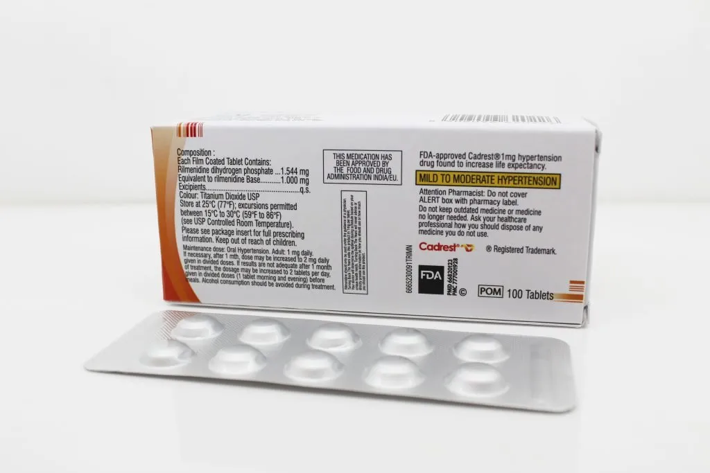 Manufacturer of Rilmenidine Dihydrogen Phosphate Tablets 1mg Supplier PAN India