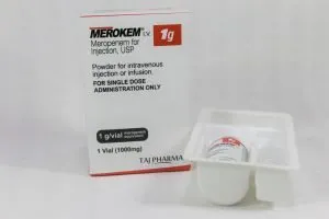 Taj Pharma is WHO-GMP Certified Pharmaceutical Wholesaler of Meropenem injection 1gm (Merokem), Meropenem injection 1gm (Merokem) Supplier, Meropenem injection 1gm (Merokem) Exporters from India. Taj Pharma holds excellent record in manufacturing of Meropenem injection 1gm (Merokem) from India.