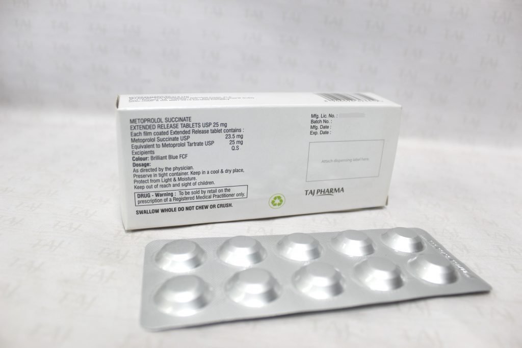 Metoprolol Succinate film coated tablets 25 mg Taj Pharma