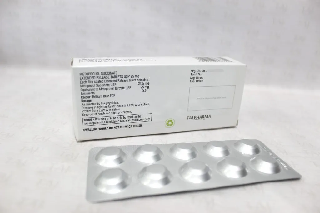 Metoprolol Succinate film coated tablets 25 mg Taj Pharma