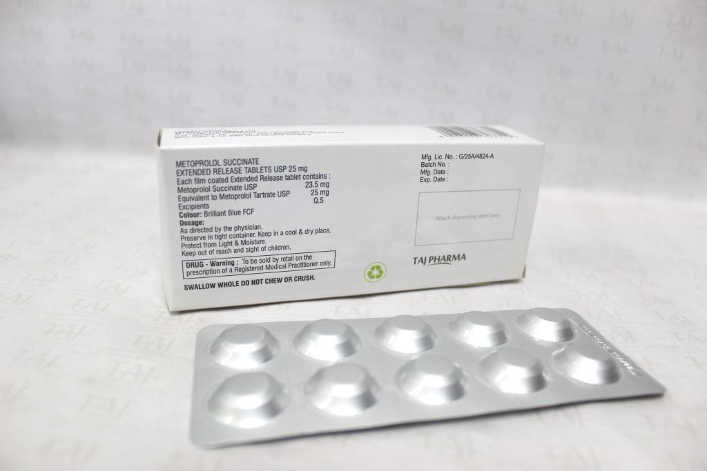 Metoprolol Succinate film coated tablets 25 mg Taj Pharma