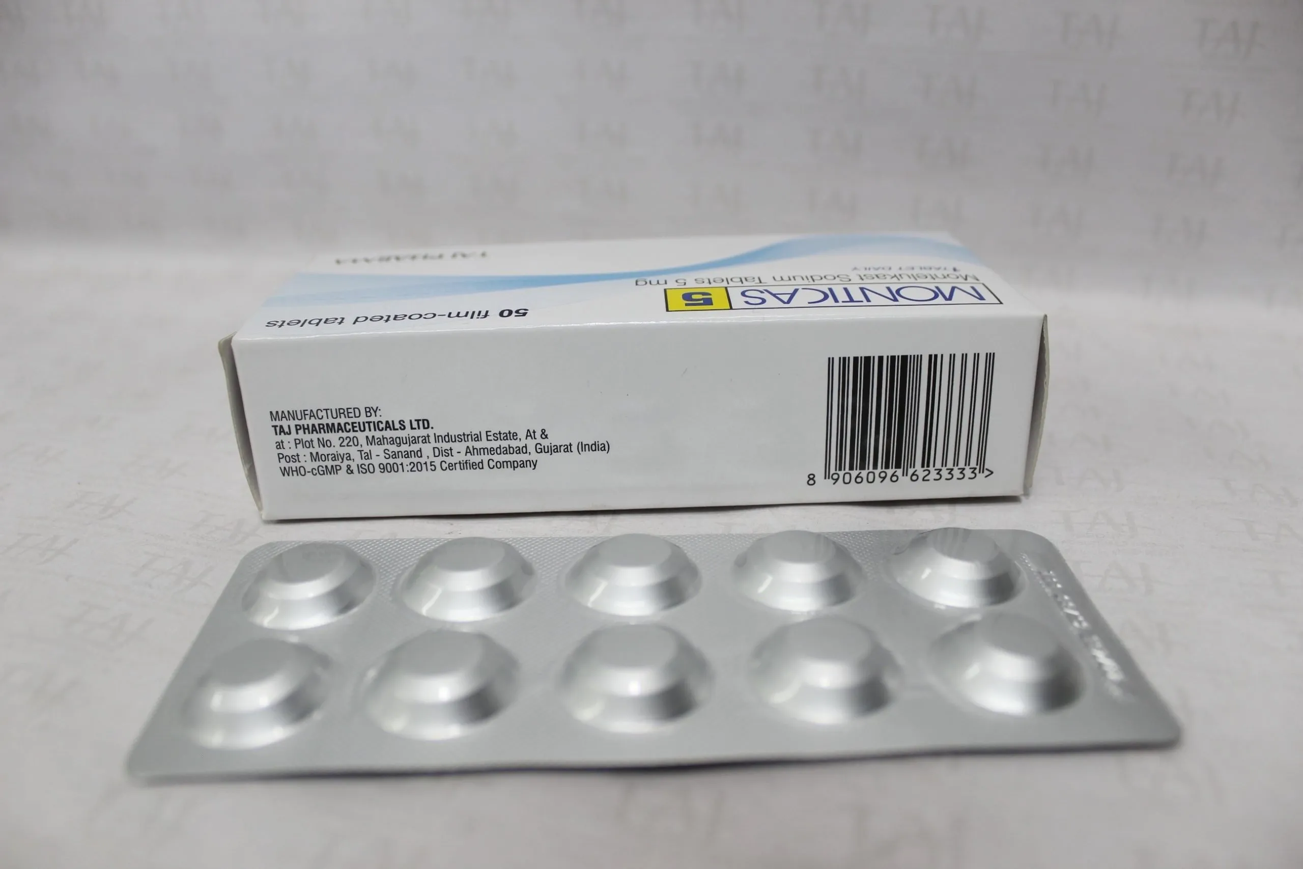 Montelukast-Sodium-Film-Coated-Tablet-5mg Taj Pharmaceuticals manufacturer of Montelukast Sodium Tablet 5mg, Montelukast Sodium Tablet 5mg manufacturer in India Taj Pharma India, India based manufacturing company of Montelukast Sodium Tablet 5mg