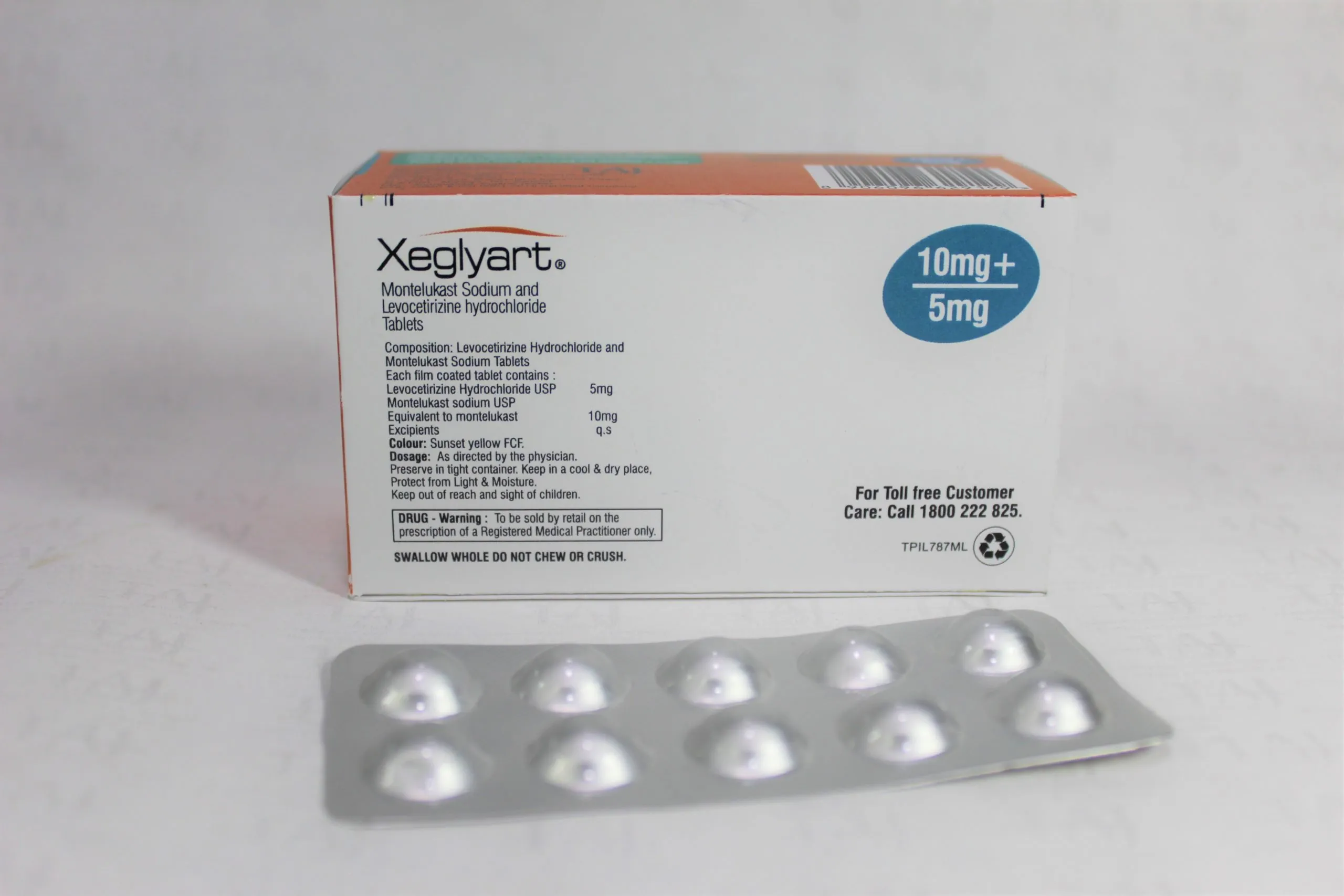 Montelukast Sodium 10mg and Levocetirizine Hydrochloride 5mg Tablets (Xeglyart) manufacturers & Montelukast Sodium 10mg and Levocetirizine Hydrochloride 5mg Tablets (Xeglyart) suppliers in India. Taj Pharmaceuticals, the well-known Montelukast Sodium 10mg and Levocetirizine Hydrochloride 5mg Tablets (Xeglyart) manufacturer in India gives the assurance of high-quality and purity. The company carries the rich experience in manufacturing of Montelukast Sodium 10mg and Levocetirizine Hydrochloride 5mg Tablets (Xeglyart). Taj Pharmaceuticals is reputed manufacturer and Montelukast Sodium 10mg and Levocetirizine Hydrochloride 5mg Tablets (Xeglyart) suppliers from India. Get contact for Montelukast Sodium 10mg and Levocetirizine Hydrochloride 5mg Tablets (Xeglyart) manufacturing companies from India.