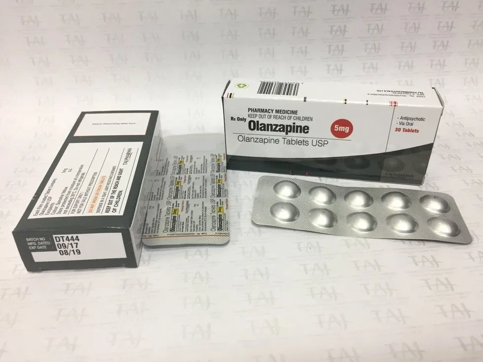 Olanzapine Tablets USP 5mg Taj Pharma Taj Pharmaceuticals manufactures a wide range of pharmaceuticals formulation involving Tablets / Capsules / Injections and Orals. Taj Pharma India teamhas an excellent expertise in manufacturing and export of Olanzapine Tablets. Taj Pharmaceuticals has performed these business activities related to exports of Olanzapine Tablets for major foreign-affiliated pharmaceutical import companies, ministry of health, tenders etc. and have enjoyed the full confidence of these companies, instructions and governments. Olanzapine Tablets 5mg Taj Pharma