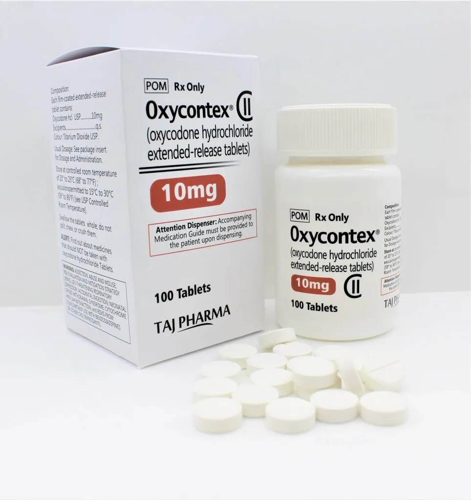 Oxycodone Hydrochloride Extended-Release Tablet 10mg available by Taj Pharma India; We are Mumbai based leading Oxycodone HCL ER Tablet Manufacturers & Exporters in PAN India and Overseas.
