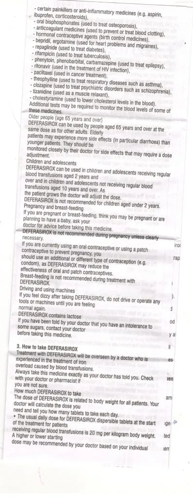 Deferasirox for removing excess iron