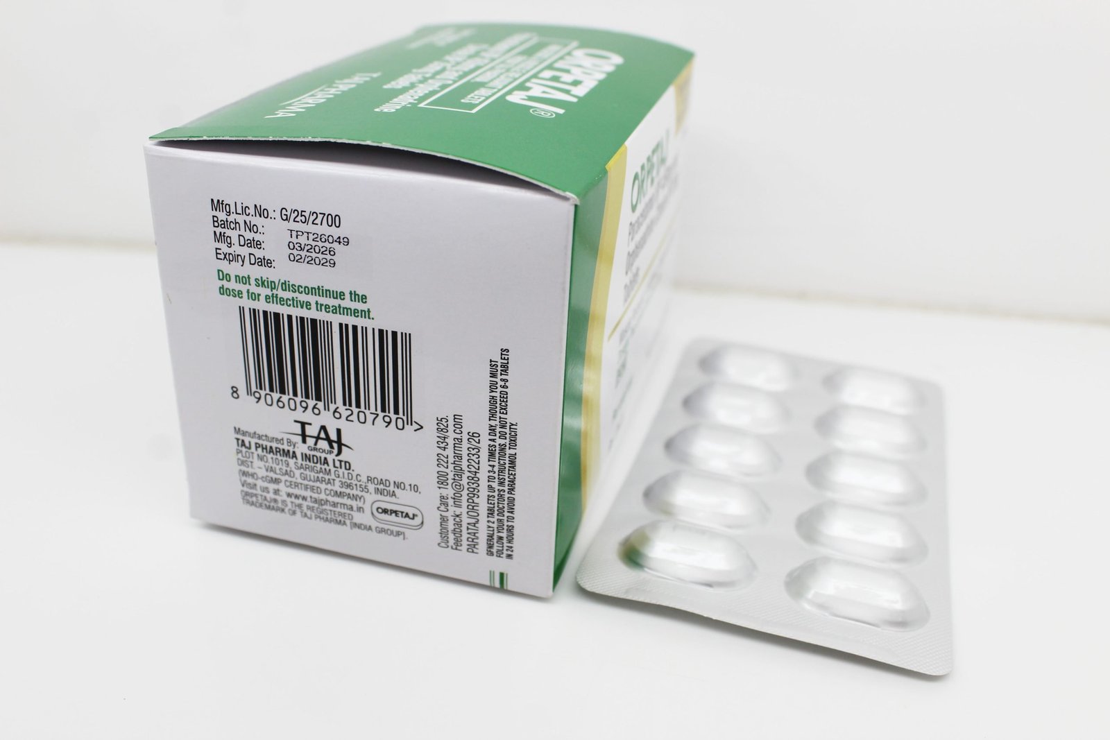 Paracetamol 450mg and Orphenadrine Citrate 35mg Tablets PAN India Manufacturer