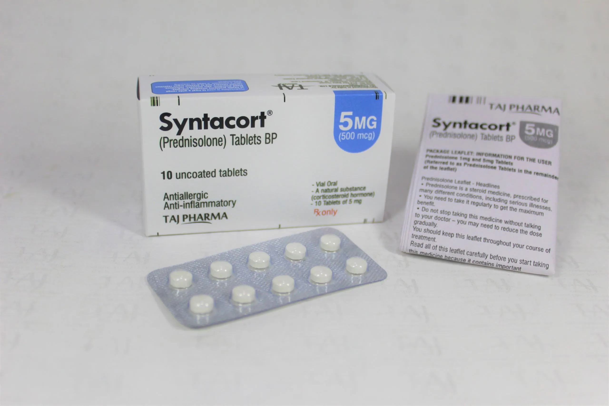 Taj Pharma is one of the leading Prednisolone 5mg Tablets (Syntacort) manufacturers in India, and it caters the needs of the significant Prednisolone 5mg Tablets (Syntacort) suppliers, wholesalers, and distributors