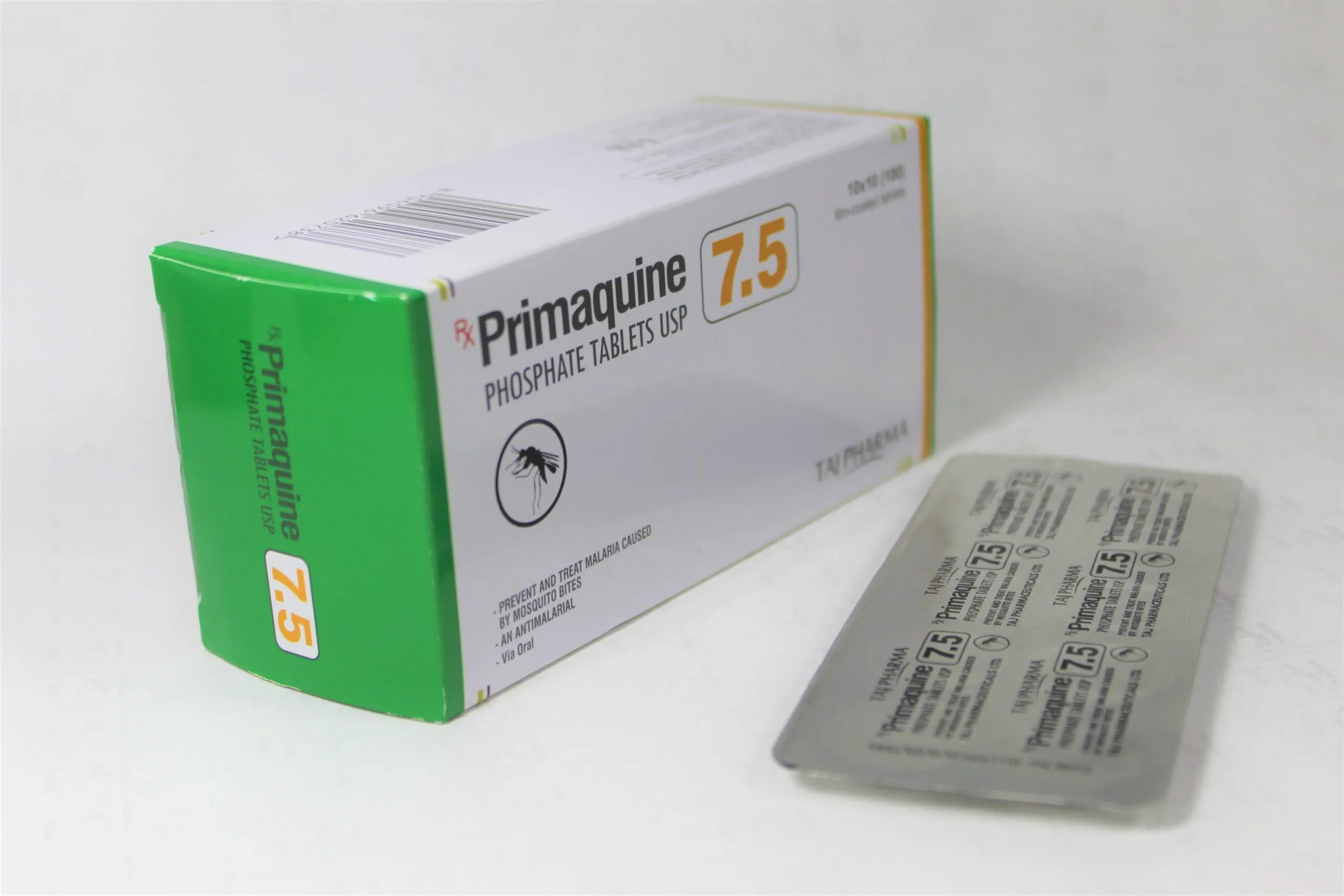 Taj Pharma is WHO-GMP Certified Pharmaceutical Wholesaler of Primaquine Phosphate Tablets USP 7.5mg, Primaquine Phosphate Tablets USP 7.5mg Supplier, Primaquine Phosphate Tablets USP 7.5mg Exporters from India. Taj Pharma holds excellent record in manufacturing of Primaquine Phosphate Tablets USP 7.5mg from India.