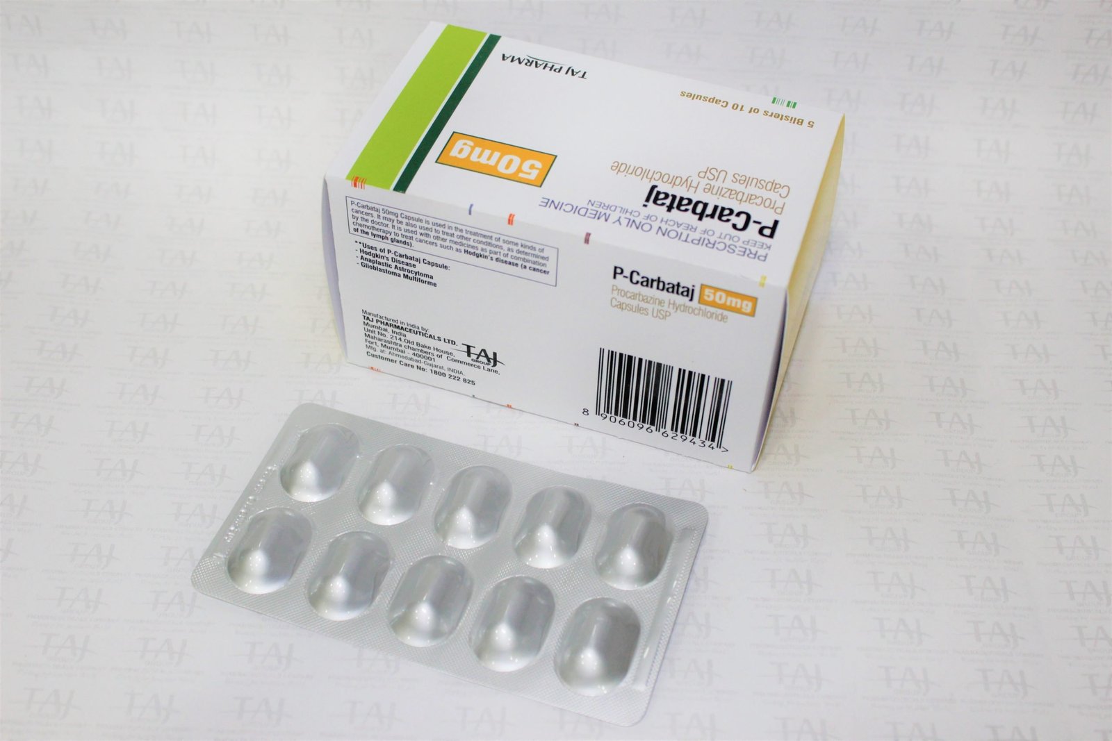 Procarbazine hydrochloride capsules USP 50MG - P-Carbataj 50 manufacturer from India Taj Pharmaceuticals Ltd.