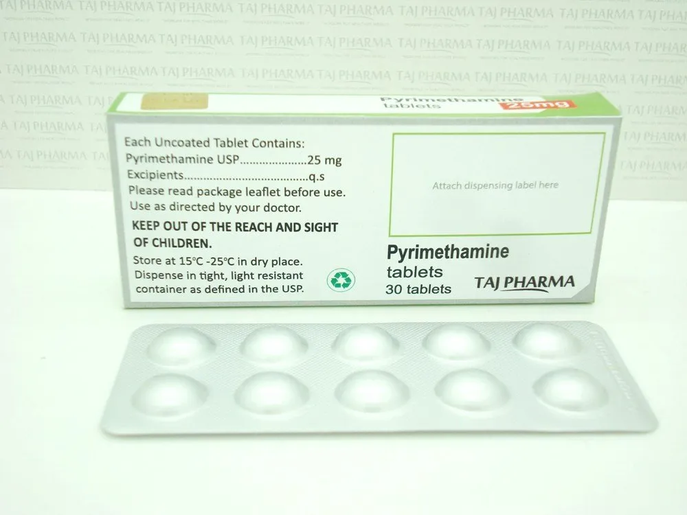 Pyrimethamine 25mg Tablets USP Taj Pharma manufacturers & Pyrimethamine 25mg Tablets USP Taj Pharma suppliers in India. Pyrimethamine 25mg Tablets USP Taj Pharma manufacturer in India gives the assurance of high-quality and purity. The company carries the rich experience in manufacturing of Pyrimethamine 25mg Tablets USP Taj Pharma. Taj Pharmaceuticals is reputed manufacturer and Pyrimethamine 25mg Tablets USP Taj Pharma suppliers from India. Get contact for Pyrimethamine 25mg Tablets USP Taj Pharma manufacturing companies from India.