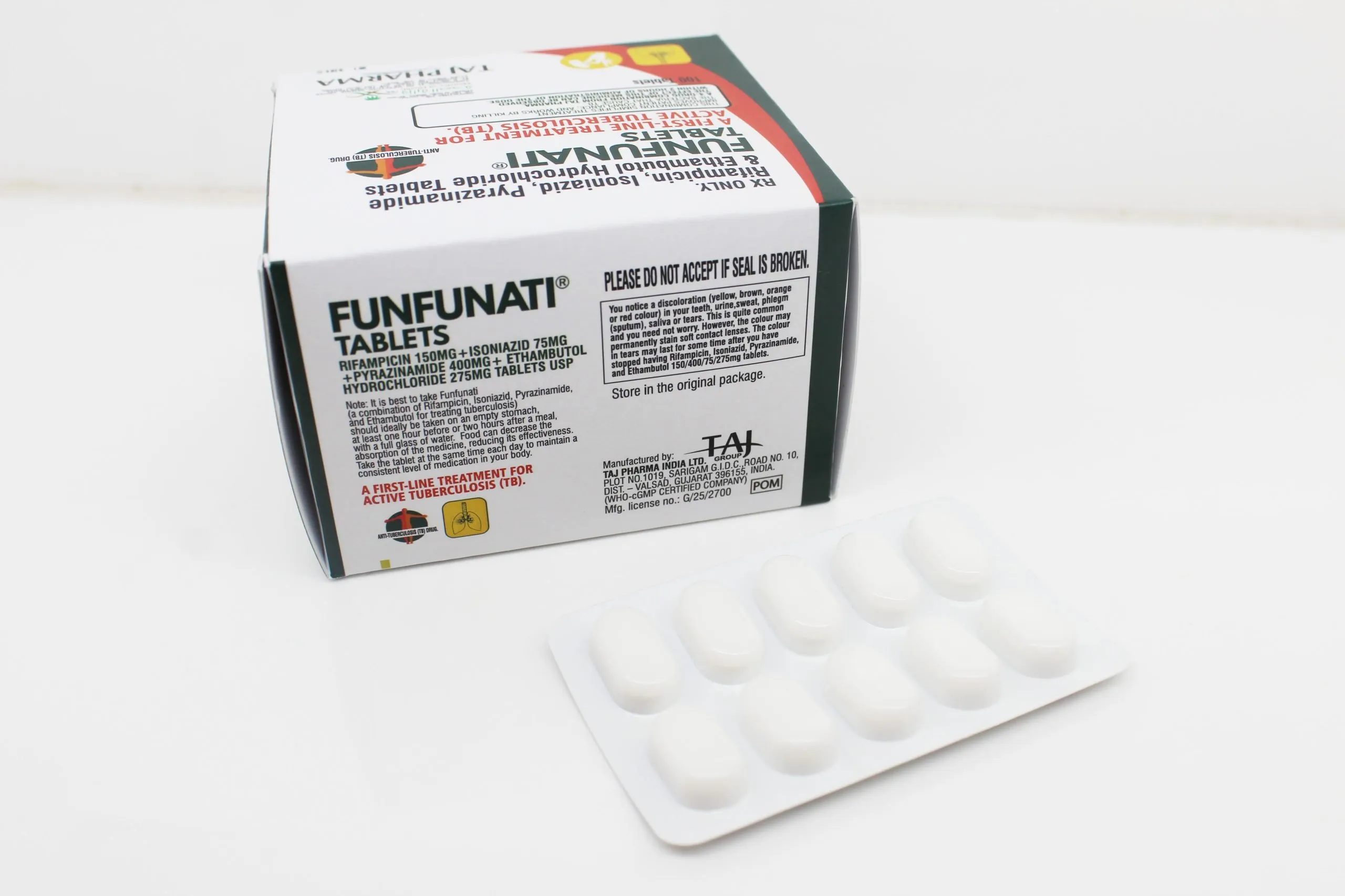 Rifampicin 150mg, Isoniazid 75mg, Pyrazinamide 400mg & Ethambutol Hydrochloride 275mg Tablets Manufacturer & Suppliers in India