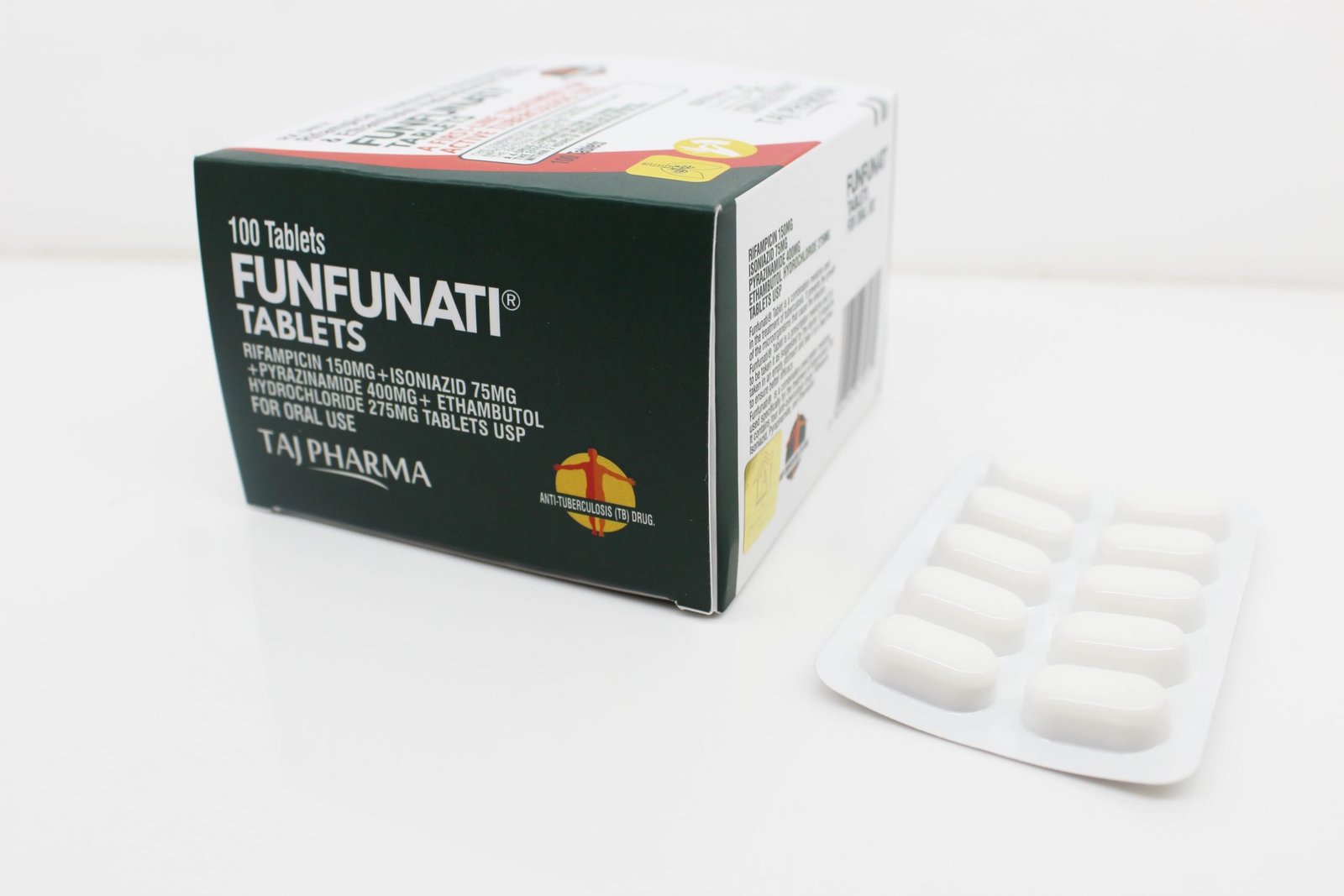 Rifampicin 150mg, Isoniazid 75mg, Pyrazinamide 400mg & Ethambutol Hydrochloride 275mg Tablets Manufacturer in India