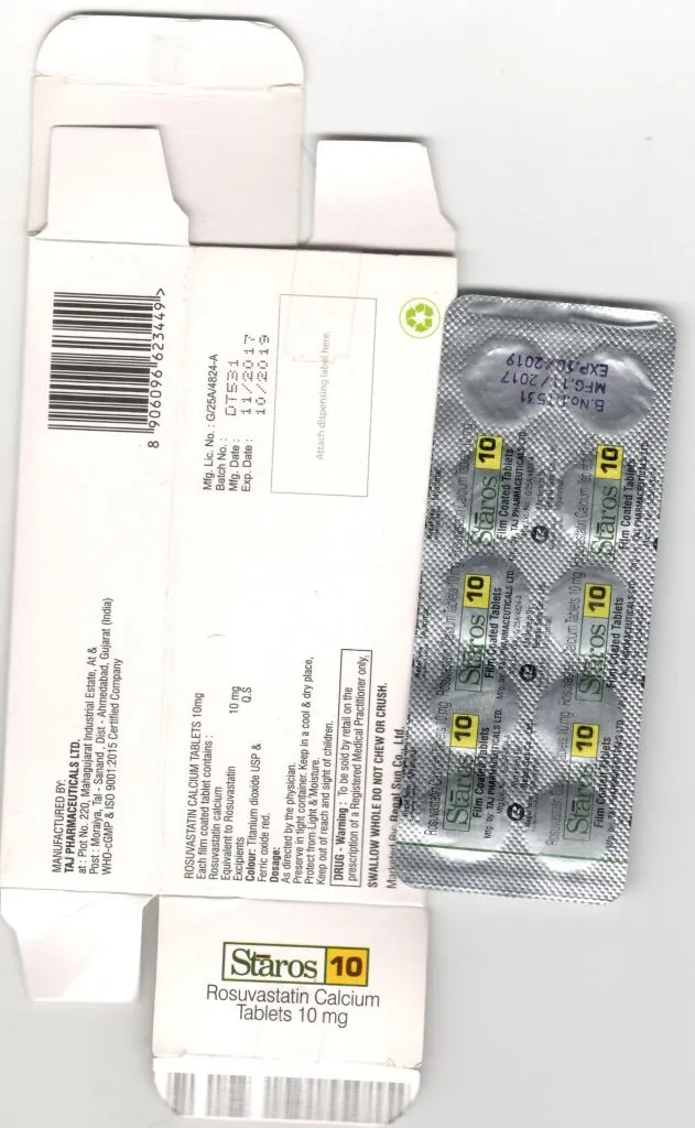 Rosuvastatin 10mg film coated tablets taj pharma Staros