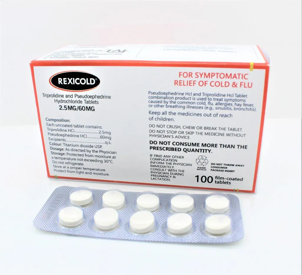 Triprolidine + Pseudoephedrine HCL Tablet (60mg+2.5mg) API Manufacturer in India