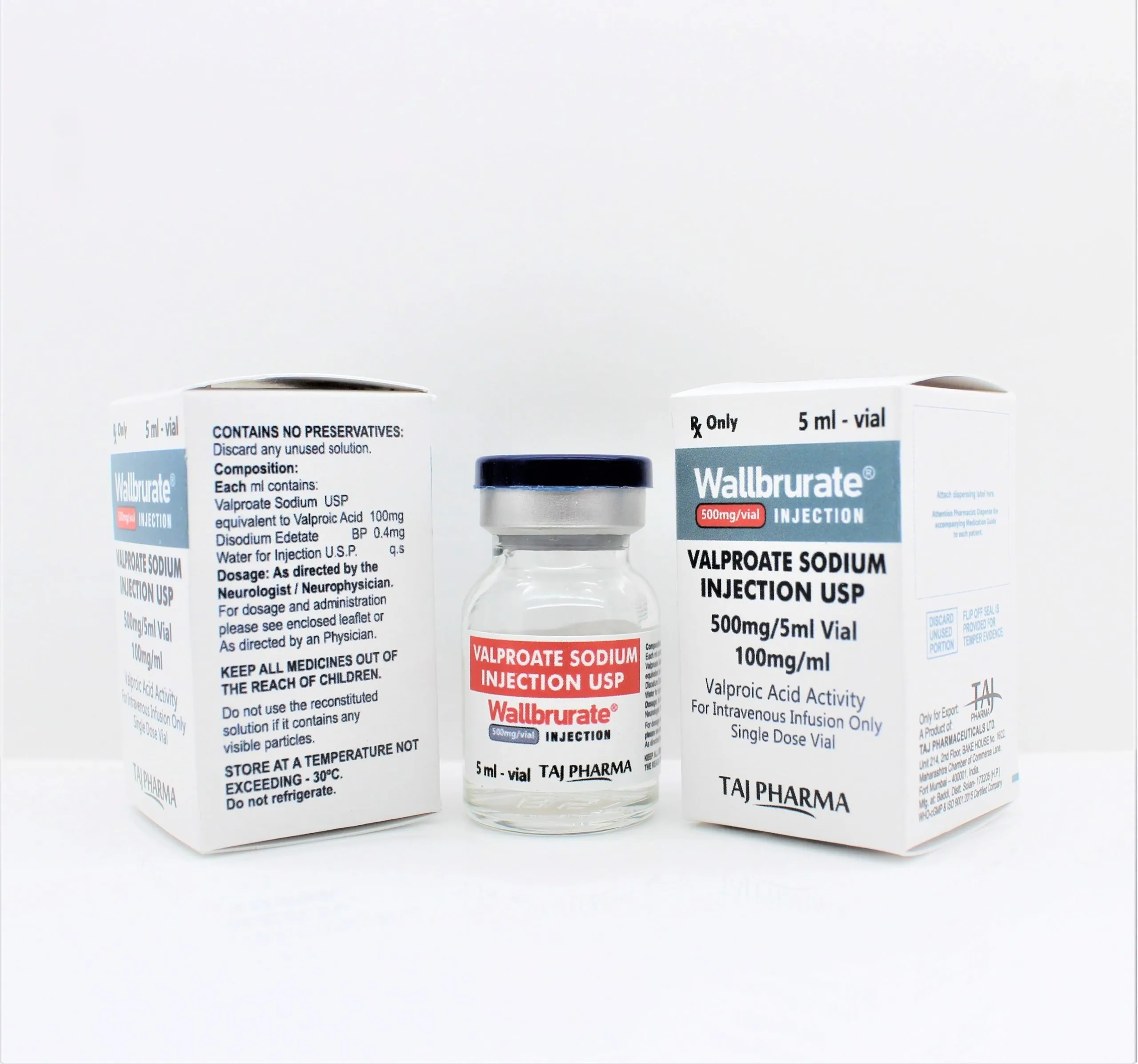 Taj Pharma India has the best quality of Valproate Sodium Injection USP 500mg/5ml. We manufacture & export underneath hygienic & GMP.